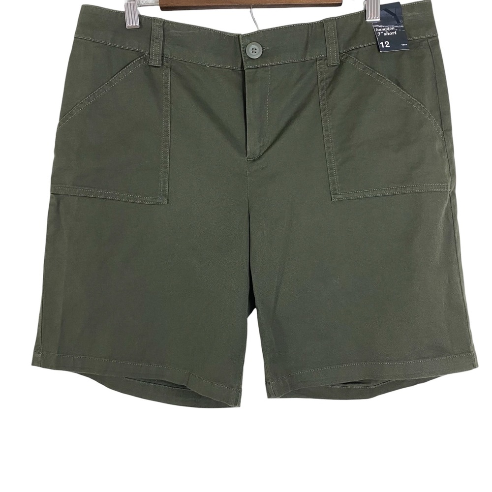 New York & Company Women Shorts 12 Green Hampton 7" Twill Stretch Utility Safari